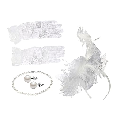 Veemoon 1 Set Cocktailparty Hut Hüte Handschuhe Teeparty Hut Perlenkette Fascinator Stirnband Fascinator Hut Abschlussball Haar Accessoires Fascinators Für Frauen Teeparty von Veemoon