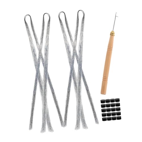 Veemoon 1satz Haarsträhnen Kit Für Mädchen Pet Tinsel Mit Silbersträhnen Häkelnadel Und Verbindungsringe Für Cosplay Und Partys von Veemoon