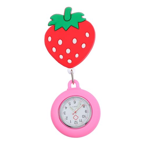 Veemoon 1 Stück Leuchtende Taschenuhr für Krankenschwestern Dehnbare Pflegeuhr im Erdbeerdesign Medizinisches Personal Praktische Langlebige Fob Uhr mit Flexibler Anbringung von Veemoon