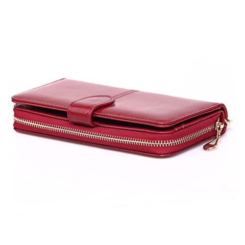 Veemoon 1 Stück Ölwachs -Leder -Brieftasche Damenhandtasche Reißverschluss Brieftasche Geldbeutel weibliche Geldbörse Münzbeutel für Damen Münzgrundstückszips Brieftasche Rotwein von Veemoon