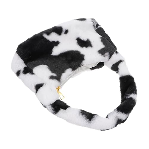 Veemoon 1 Stück Plüsch Umhängetasche Damen Winter Handtasche Schultertasche mit Reißverschluss Modisches Design Weißem Leopardenmuster für Reisen Besondere Anlässe von Veemoon