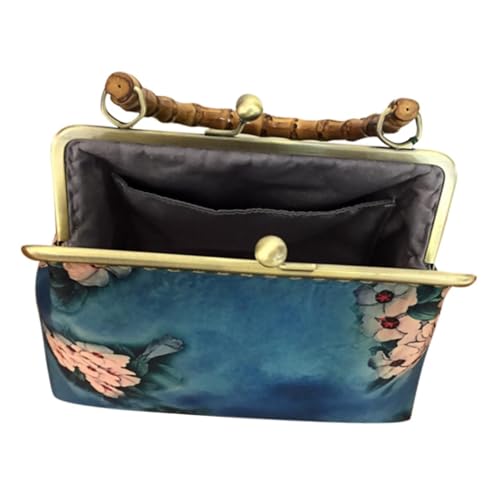 Veemoon 1 Stück Vintage Damen Handtasche mit Bambusgriff Chinesischer Mittlere Kreative Blumendruck Oberfläche Verschiedene Anlässe Praktisch von Veemoon