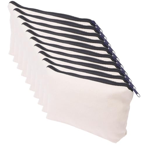 Veemoon 10 Stück Canvas Kosmetiktaschen mit Reißverschluss Kleine Leere Make Up und Stifttaschen Vielseitige Reise und DIY Stoffbeutel für Damen Naturfarben von Veemoon