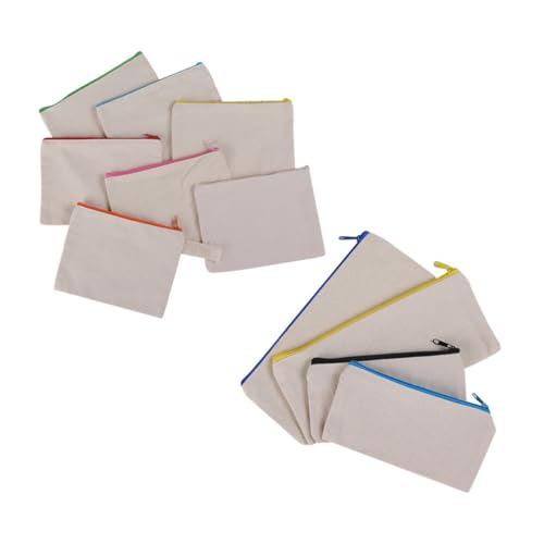 Veemoon 10 Stück Große Canvas Stifttasche mit Reißverschluss Baumwolle Vielseitig Nutzbar als Federmäppchen und Kosmetiktasche Robuste Waschbare Aufbewahrungstasche für Zufällige Farbe von Veemoon