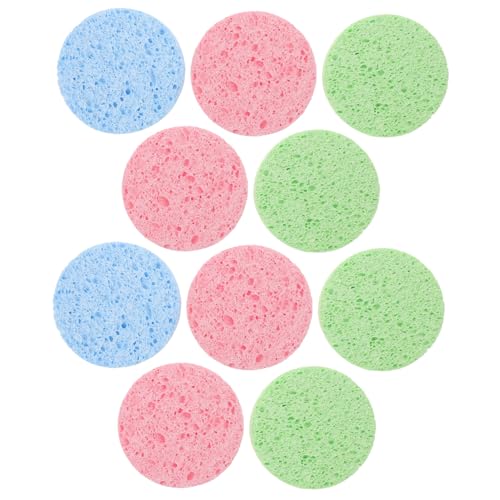 Veemoon 10 Stück Natürliche Komprimierte Gesichtsschwämme aus Zellulose Oval Sanftes Peeling und Make up Entferner Pads Wiederverwendbar Feuchtigkeitsspendend für Tägliche Zufällige Farbe von Veemoon