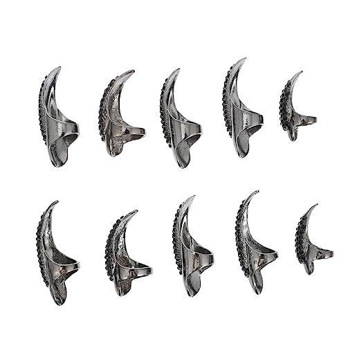Veemoon 10 Stück Strass Nagel Klaue Falsche Nägel Ring für Halloween Party Gothic Fingernagel Ringe Punk Nagelkralle für Kostüm Cosplay Schwarz Einfach zu Tragen von Veemoon