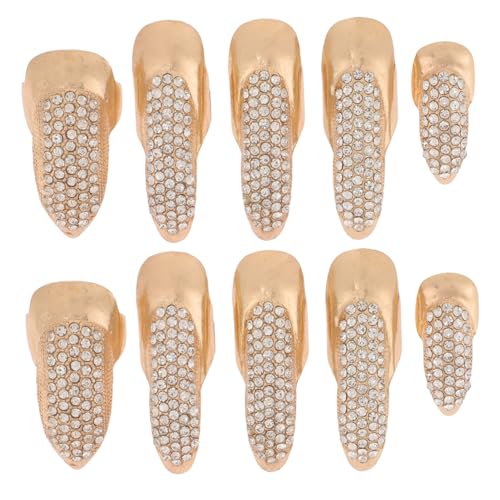 Veemoon 10 Stück Teiliges Halloween Nagelring Katzenkrallen Fingertip Schutz mit Strass Punk Gothic Claw Design in Roségold Verstellbar für Damen für Cosplay und Party von Veemoon
