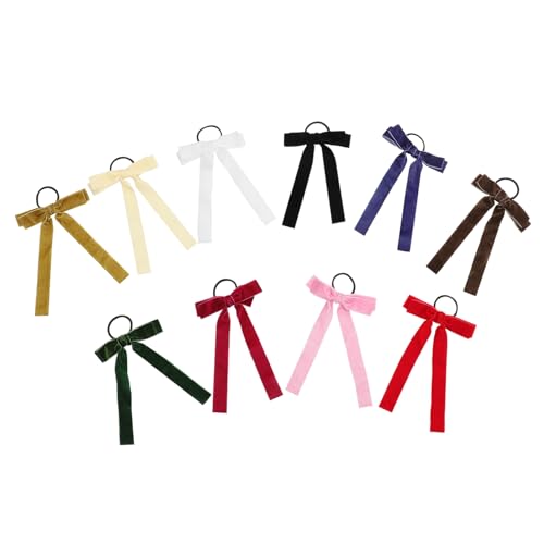 Veemoon 10 Teiliges Lange Schleifen Haargummis für Mädchen Elastische Haargummis mit Schleifen Farbenfrohe Haarschleifen Rutschfeste Ponytail Halter Vielseitig für Verschiedene von Veemoon
