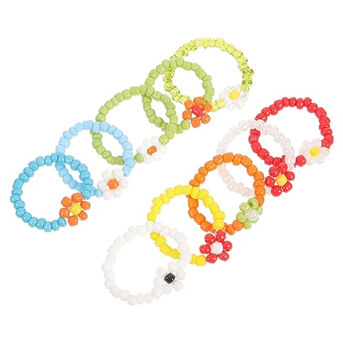 Veemoon 10stücke Perlenringe Bunte Finger-ringe Für Mädchen Frauen Sommer Schmuck Strand-ringe Kleine Mit Perlenmuster Für Mädchen Und Frauen von Veemoon