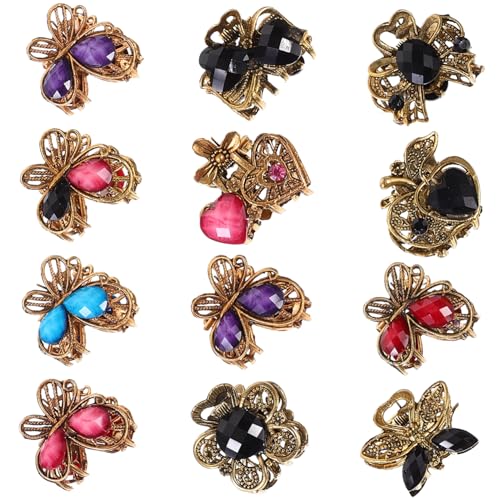 Veemoon 12 Stück Retro Mini Haarklammern für Damen Stilvolle Haarspangen aus Acryl mit Funkelnden Details Geeignet für Haartypen für Bad Friseur oder Unterwegs von Veemoon