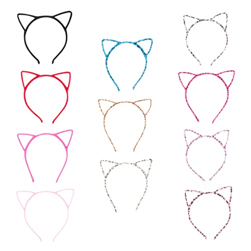 Veemoon 12 Stück Teiliges Katzenohren Haarreif für Halloween Lustige Cosplay Kopfbedeckungen in Schwarz Rot und Vielen Weiteren Farben für Kostümpartys und Karneval von Veemoon