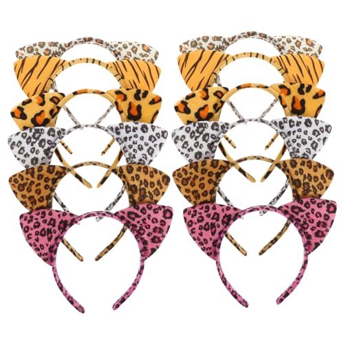 Veemoon 12 Stück Teiliges Leoparden Katzenohren Stirnband aus Modisch und Bequem Vielseitig für Halloween Kostüm Party Karneval Alltag Geeignet Dekoratives Haar Accessoire für Damen von Veemoon