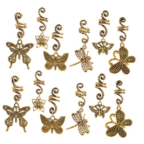 Veemoon 12 Stück Teiliges Set Vintage Dreadlock Charms für Haare Metall Haarschmuck Butterfly Haarring für Zöpfe Vielseitige Styling Accessoires für und Männer von Veemoon