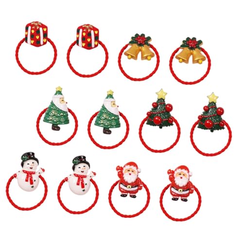 Veemoon 12 Stück Teiliges Weihnachts Haargummi Set für Mädchen Weiche Elastische Haargummis mit Weihnachtsmann Baum und Schneemann Motiven Bequem Langlebig für Ponytail und Haarbunde von Veemoon