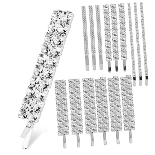 Veemoon 15 Stück Teiliges Glitzernde Haarklammern mit Strass Silberfarbene Bobby Pins Leichte und Stabile Haarspangen für Damen Brautschmuck für Hochzeit und Festliche Anlässe von Veemoon