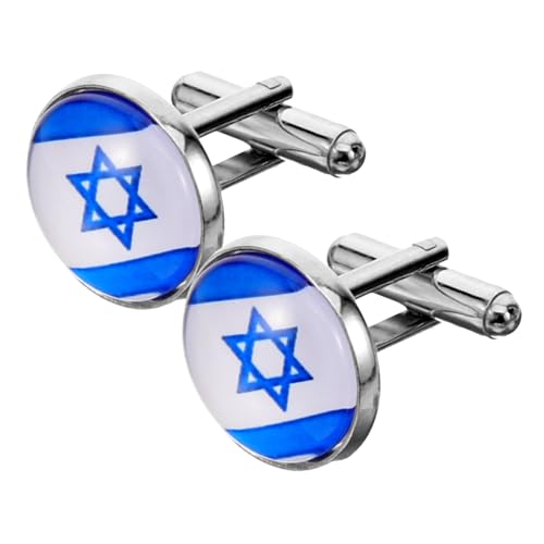 Veemoon 1Paar Israel Flagge Manschettenknöpfe für Herren Stilvolle Hemdmanschettenknöpfe Anzug Ärmelverzierung Formelle Anlässe Alltagsmode Repräsentiert Identität von Veemoon