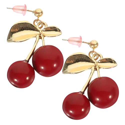 Veemoon Kirschohrstecker Schleifenform Ohrringe Kirschen Ohrschmuck Tropfen Ohrhänger Schmuck Für Mädchen Und Frauen von Veemoon