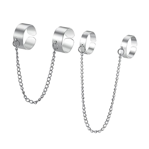 Veemoon 1Satz Link Kettenring Set Offener Manschettenring mit Kette Stilvoller Modeschmuck für Damen Herren für Festivalpartys Legierungsring von Veemoon