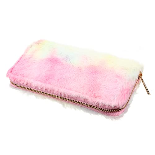 Veemoon Kreative Plüsch Geldbörse für Damen Reißverschluss Handtasche Lange Geldbörse für Karten und Münzen Niedliche und Praktische Damenbörse Rosa Farbverlauf von Veemoon