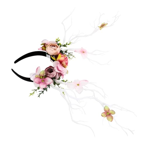 Veemoon 1Stück Deer Horn Stirnband mit Kunstblumen Rutschfestes Haarband für Festivals Damen Kopfschmuck für Kostümpartys Leicht und Angenehm zu Tragen Partyzubehör von Veemoon