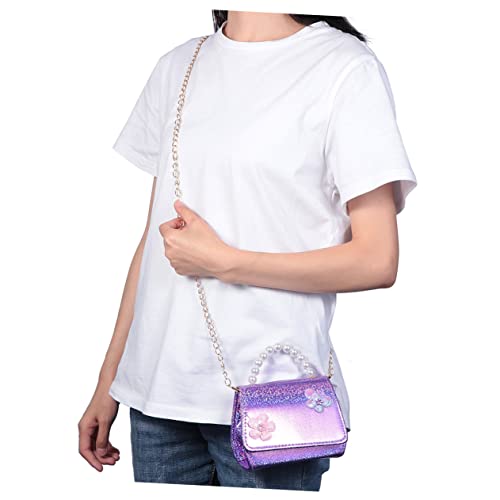 Veemoon Junge Mädchen Umhängetasche Mit Blumenmuster Perlenhandtasche Für Mädchen Violett Abnehmbarer Schultergurt Großes Fassungsvermögen Für Spielzeug Und Snacks von Veemoon