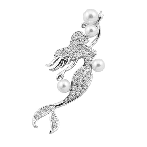 Veemoon Zarte Meerjungfrau Brosche Mit Strass Und Perlen Für Frauen Eleganter Broschenpin in Silber Für Kleidung Taschen Und Accessoires von Veemoon
