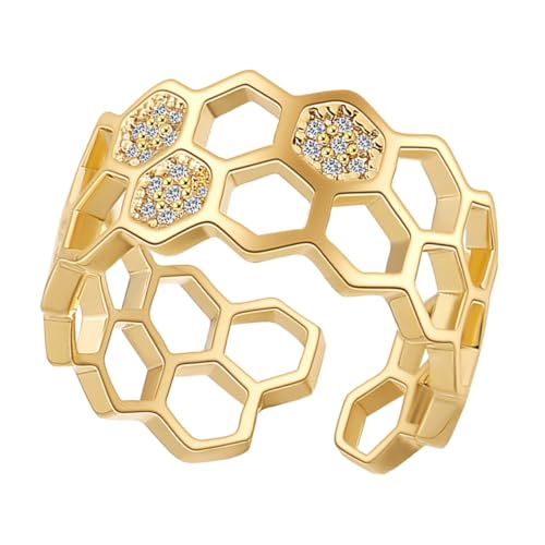 Veemoon 14K Gold Überzogener Offener Ring für Damen Verstellbarer Kreativer Versprechensring mit Zirkonia Chic Fingeraccessoire für Verlobungen Partys und Reisen von Veemoon