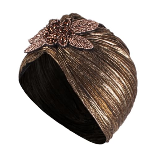 Veemoon Damen Turban Hut Mit Goldprägung Edle Rüschenmütze Für Frauen Atmungsaktive Kopfbedeckung Für Freizeit Und Besondere Anlässe Komfortabel Und Leicht von Veemoon