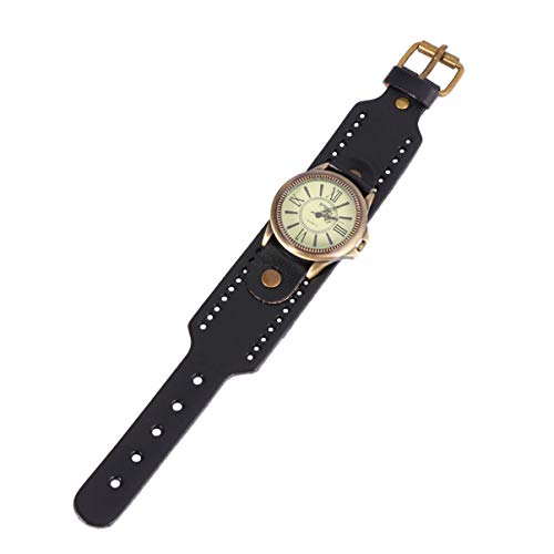 Veemoon 1stück Retro Damenuhr Aus Echtem Rindsleder Stilvolle Armbanduhr Mit Römischen Ziffern Elegante Quarzuhr Für Damen Für Alltag Schwarz von Veemoon
