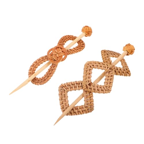 Veemoon 2 Boho Haarspangen aus Handgeflochtenem Rattan mit Stab Leichte Robuste Haarclips für Damen und Teens Modische Minimalistische Haaraccessoires für Alltag und Besondere Anlässe von Veemoon