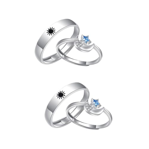 Veemoon 2 Paar Paarringe Passende Ringe Ringschmuck Sonne Und Mondschmuck Sonne Und Mondring Sonne Und Mondschmuck Legierung von Veemoon