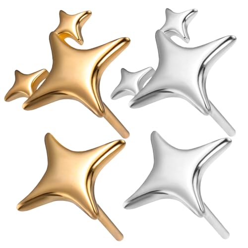 Veemoon 2paare Asymmetrische Sternohrstecker Damenohrringe Ohrstecker Aus Silbernem Material Veemoon 2paare Asymmetrische Sternohrstecker Damenohrringe Ohrstecker Aus Silbernem Material von Veemoon