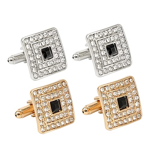 Veemoon 2 Paare Herren Manschettenknöpfe Paaren Quadratische Cufflinks mit Rhinestones für Hochzeiten Formelle Anlässe Erhältlich Perfektes Accessoire für Anzüge von Veemoon