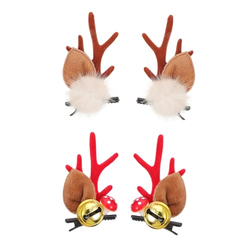 Veemoon 2 Paare Weihnachts Haarspangen mit Rentiergeweih Flauschige Hirschgeweih Clip Haarclips Tierkostüm Accessoire für Damen Karneval Cosplay Weihnachtsfeier Teiliges von Veemoon