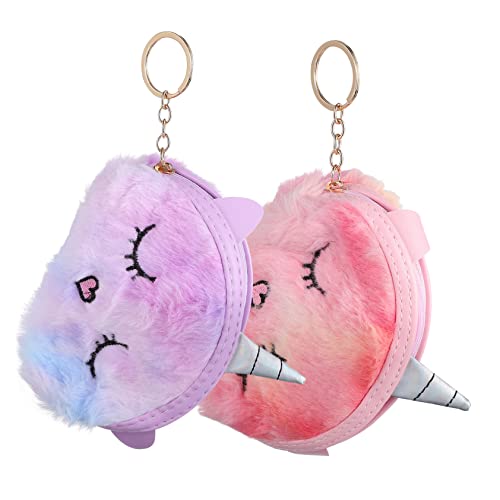 Veemoon 2stücke Plüsch Einhorn Münzbeutel Cartoon Einhorn Geldbörse Für Mädchen Frauen Mit Zipper Runder Ring Für Kleingeld Schlüssel Kosmetika Karten Als Taschen Und Schlüsselanhänger von Veemoon
