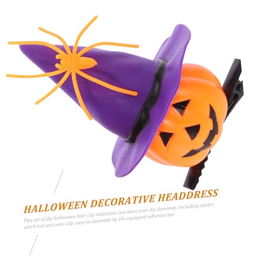 Veemoon 2 Sätze Halloween DIY Haarschmuck Spider Haarclips Bastelmaterial Kürbis Hexenhut Haarklammern für Mädchen Karneval Kostüm Party Zubehör von Veemoon