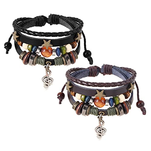 Veemoon 2sätze Mehrlagiges Lederarmband Für Damen Gothic-armband Mit Perlen Punk-armband Personalisiertes Armschmuck Für Frauen Cosplay-accessoires Vintage-schmuck von Veemoon