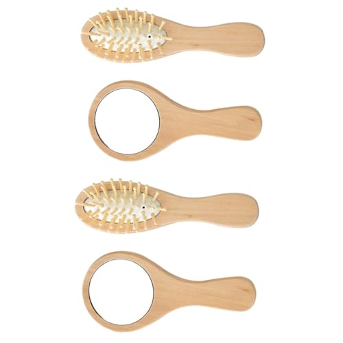 Veemoon 2 Sätze Vintage Kosmetikspiegel Set Teilig Tragbares Handspiegel und Holzhaar Kammset Leichtes Reise Schminkspiegel Set Dekorativer Praktischer Spiegel Kamm für Damen und Herren von Veemoon