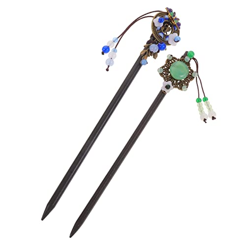 Veemoon 2 Stck Vintage Chinesische Haarstäbe mit Quasten Handgefertigte Holz Haarnadeln für Frauen Eleganter Haarschmuck für Lange Haare Geeignet für Hochzeiten Partys Alltag von Veemoon