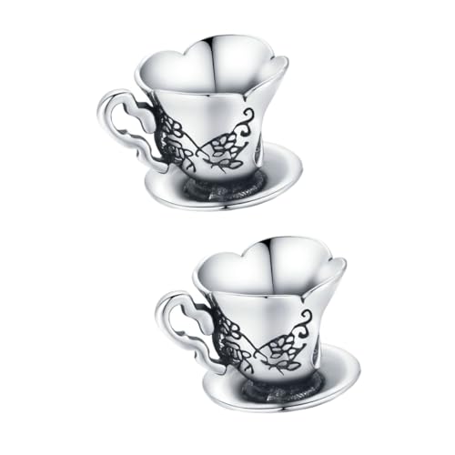 Veemoon 2 Stck. Elegantes Silberarmband mit Vintage Teetassen Charms Stilvolle Perlenarmband Schmuck für Frauen Perfektes Accessoire für Partys von Veemoon