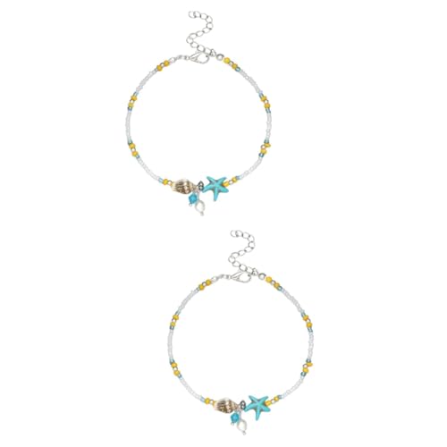 Veemoon 2 Stck. Farbige Muschelkette für Damen Verstellbare Fußkette mit Wasserfall Design für Strand Urlaub Reisen Kreatives Fußaccessoire von Veemoon