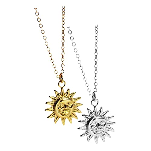 Veemoon 2 Stück Anhänger Halskette Dame Frau Zierlich Einfach Lang Trendy Schmuck Für Frauen Halskette Mond Halskette Charm Halskette Sonne Und Mond Muster Anhänger Halskette Für Frauen von Veemoon