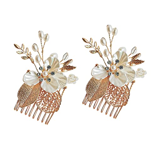 Veemoon 2 Stück Braut Haarkämme mit Perlen und Kristallverzierung Haarschmuck Clips für Damen Verstellbare Seitenkämme für Hochzeit und Besondere Anlässe von Veemoon