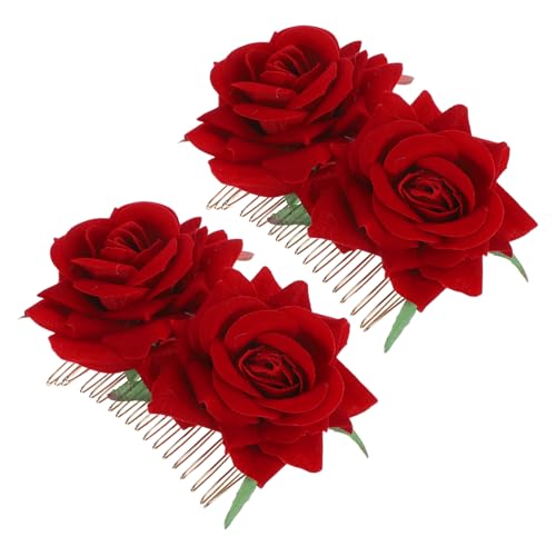 Veemoon 2 Stück Brautschmuck Haarspangen Rosen Haarkämme für Hochzeitsfrisuren Haaraccessoires für Braut und Brautjungfern Rot Einfach zu Verwenden von Veemoon