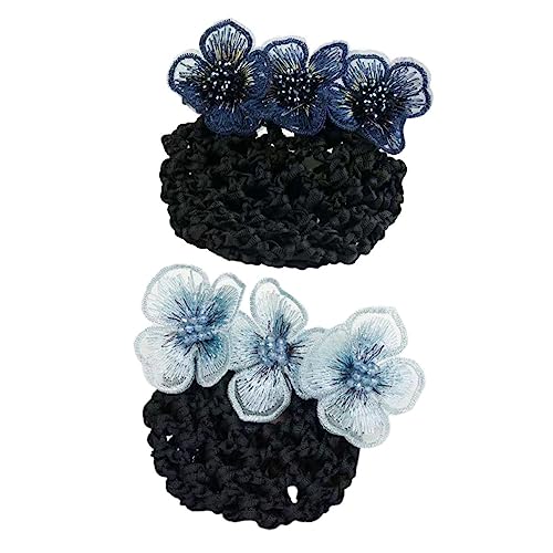 Veemoon 2 Stück Damen Haarnetz mit Blumen Elastisches Haarknoten Netz Atmungsaktive Haarschleife Leichtes Haarschmuck Accessoire für Krankenschwestern und Professionelle Looks von Veemoon