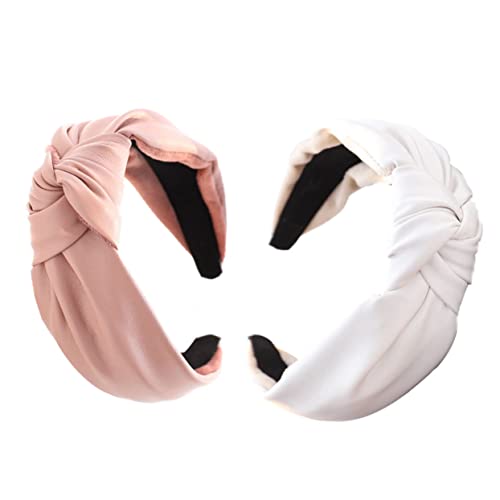 Veemoon 2 Stück Damen PU Leder Haarbänder mit Knoten Flexibles Waschbares Stirnband für Spa Make Up Sport Verstellbar und Bequem für Mädchen und Frauen von Veemoon
