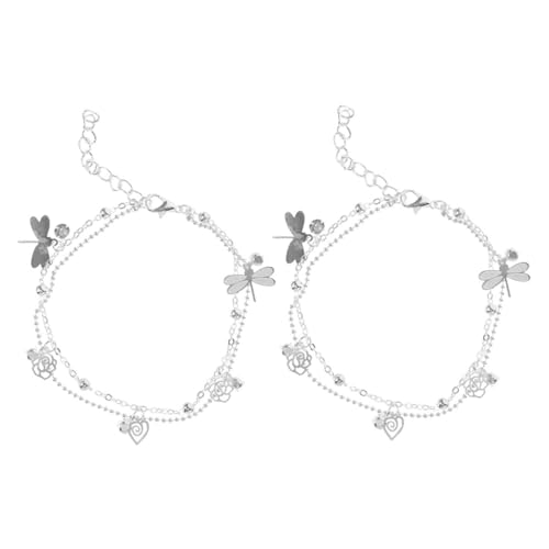 Veemoon 2 Stück Damen-doppelschicht-knöchelkette Strand Fußkettchen Fußschmuck Am Strand Fußkettchen Armband Knöchelkette Für Mädchen Knöchelschmuck Für Frauen Fußkette Kupfer Silber von Veemoon