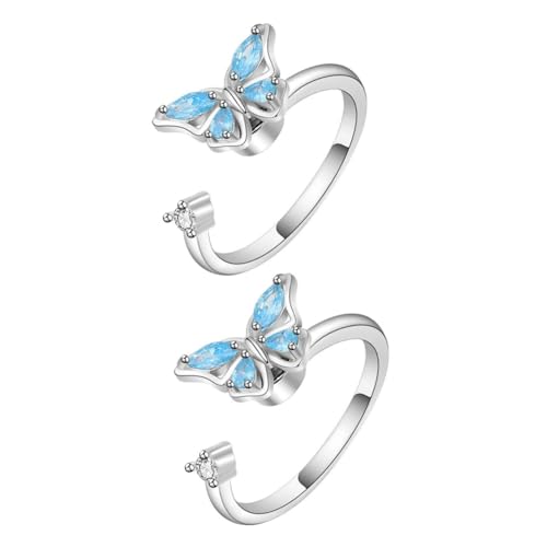 Veemoon 2 Stück Drehbarer Schmetterlingsring Der Ring Verstellbar Schmetterlingsring Schmetterling Offener Verstellbarer Ring Damen Schmetterlingsring Schmetterlingsschmuck Für von Veemoon