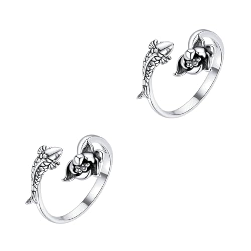 Veemoon 2 Stück Einstellbarer Offener Ring mit Lotusblume Silberner Koi Ring für Damen Modischer Schmuck für Besondere Anlässe Tägliches Perfektes für Frauen von Veemoon