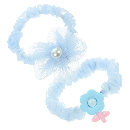 Veemoon 2 Stück Elastische Haargummis für Mädchen Blaue Netzstoff Haarschleifen mit Blumenmotiv Weiche Ponytail Halter für Kleinkinder Hautfreundlich und Schonend für von Veemoon